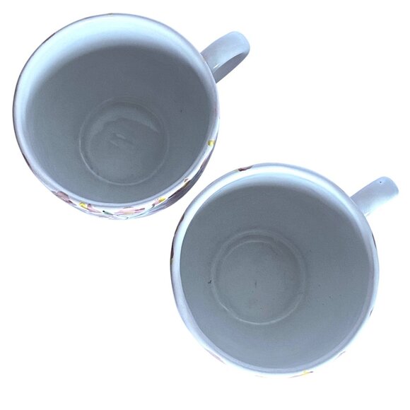 Terra Pink Rose Floral Hand Painted Ceramic 16oz Large Coffee Mugs Set Of 2 - Picture 7 of 14